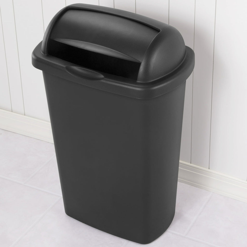 13 Gallon Roll Top Wastebasket, Large Trash Can with Easy Open Lift Lid for Kitchen, Black - Task & Tether