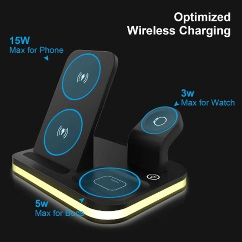 Fast Wireless 3-in-1 Charger Stand for iPhone, Apple Watch & AirPods - 15W Power (Black) - Task & Tether
