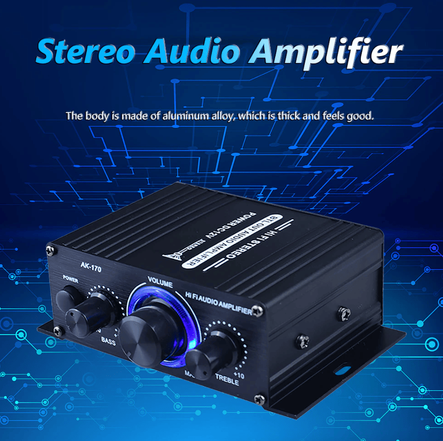 400W 12V 2 Channel Powerful Stereo Audio Power Amplifier HiFi Bass Amp Car Home - Task & Tether