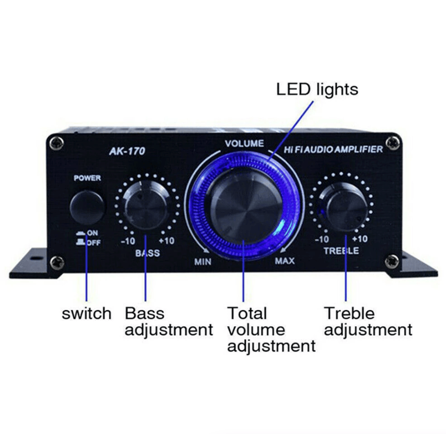 400W 12V 2 Channel Powerful Stereo Audio Power Amplifier HiFi Bass Amp Car Home - Task & Tether