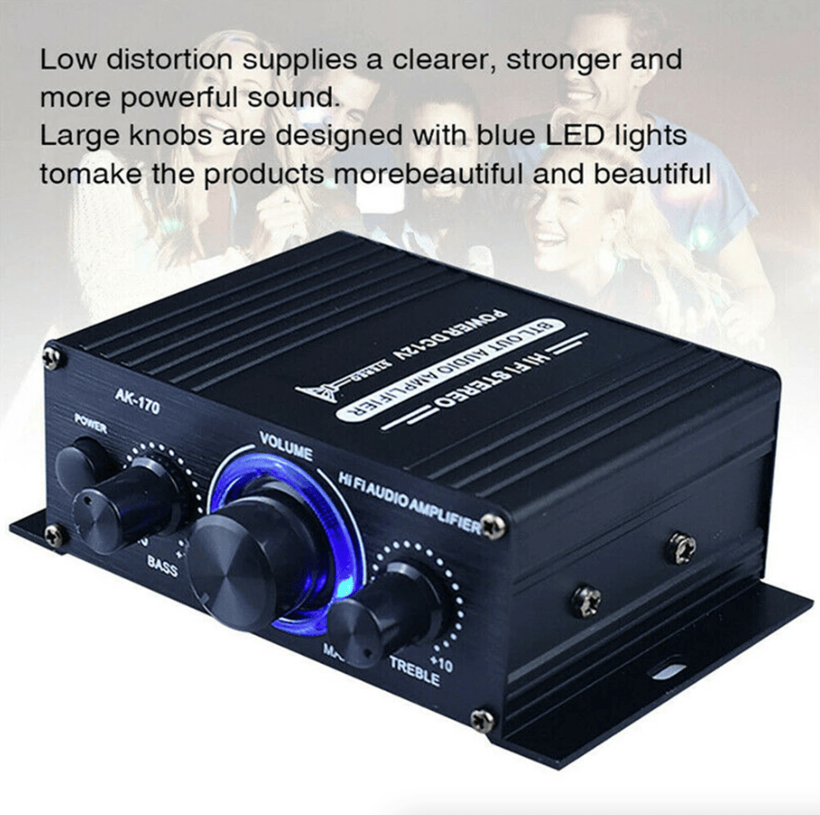400W 12V 2 Channel Powerful Stereo Audio Power Amplifier HiFi Bass Amp Car Home - Task & Tether