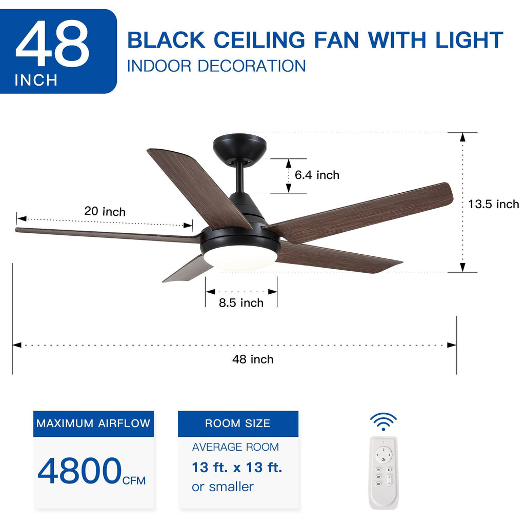 48 in. Integrated LED Indoor Brown Ceiling Fan with Light Kit and Remote Control - Task & Tether
