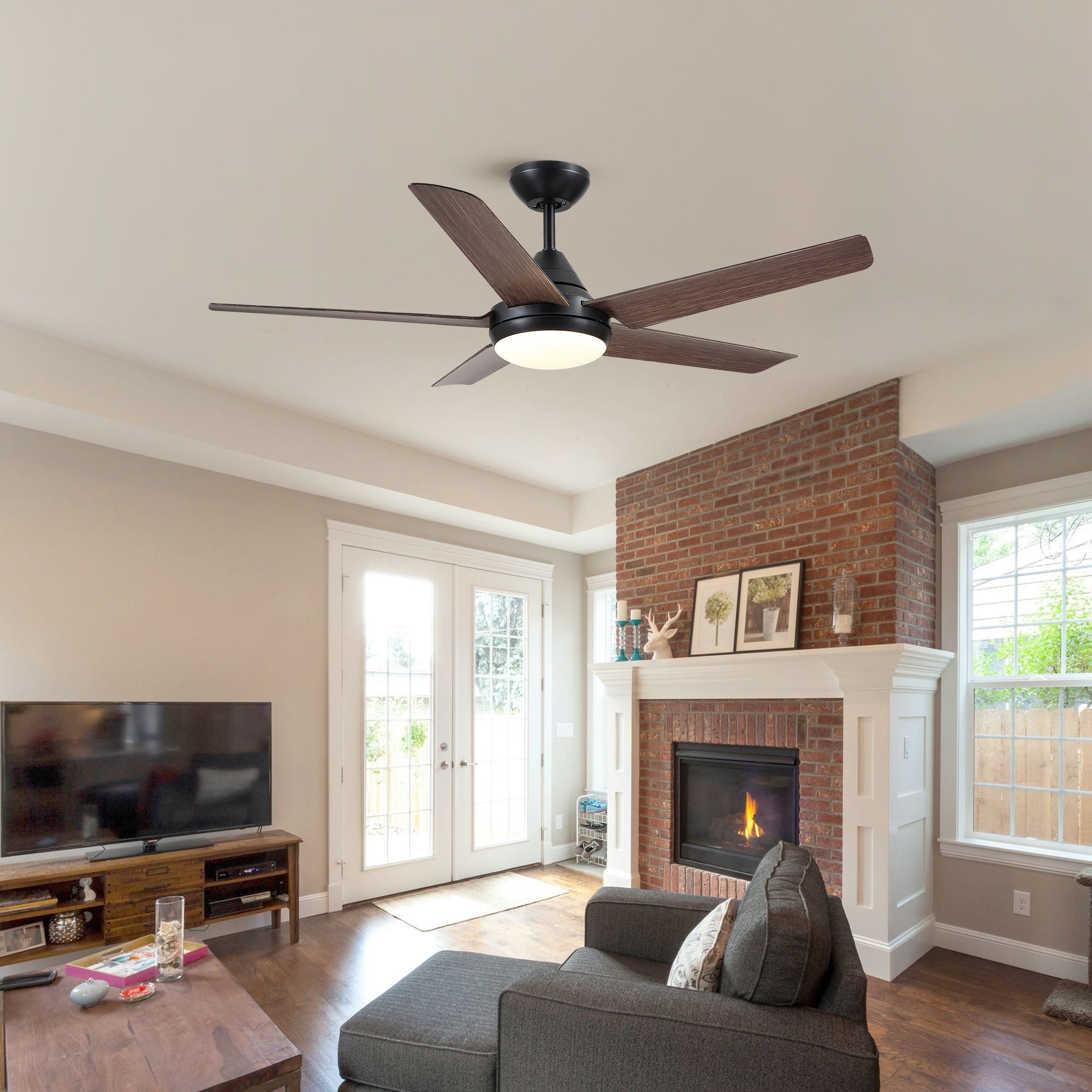 48 in. Integrated LED Indoor Brown Ceiling Fan with Light Kit and Remote Control - Task & Tether