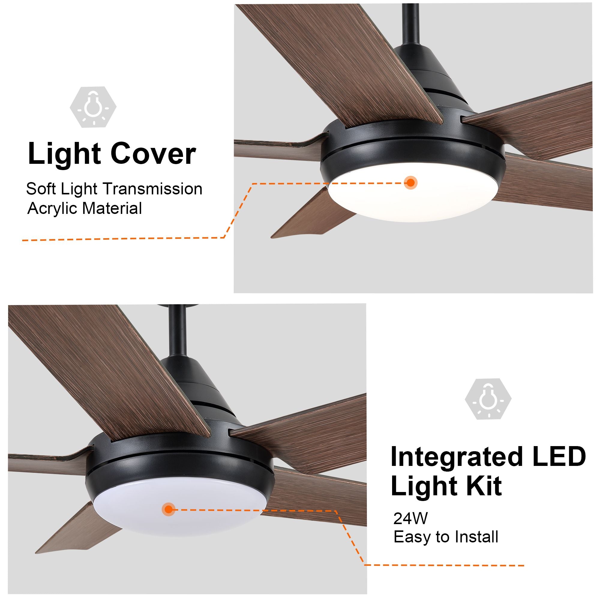 48 in. Integrated LED Indoor Brown Ceiling Fan with Light Kit and Remote Control - Task & Tether