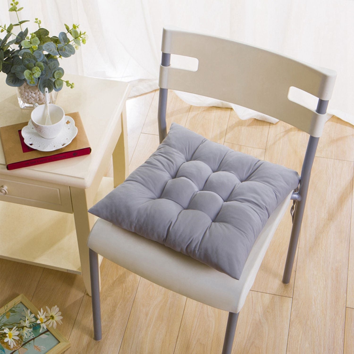 4Pcs Chair Cushion Pads Pillow Soft Tie On Square Sitting Mats For Home Office Car Sitting Travel(Standard) - Task & Tether