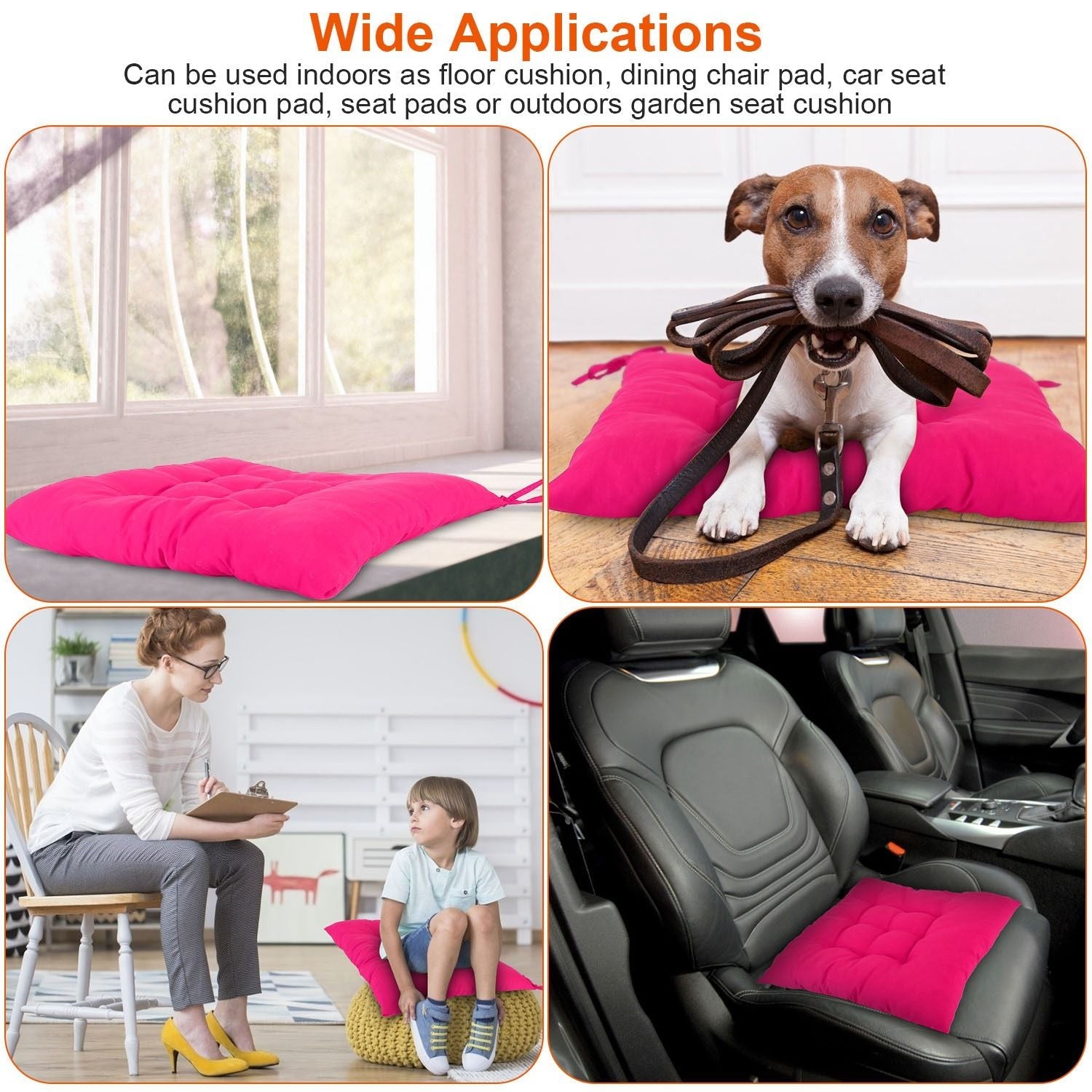 4Pcs Chair Cushion Pads Pillow Soft Tie On Square Sitting Mats For Home Office Car Sitting Travel(Standard) - Task & Tether