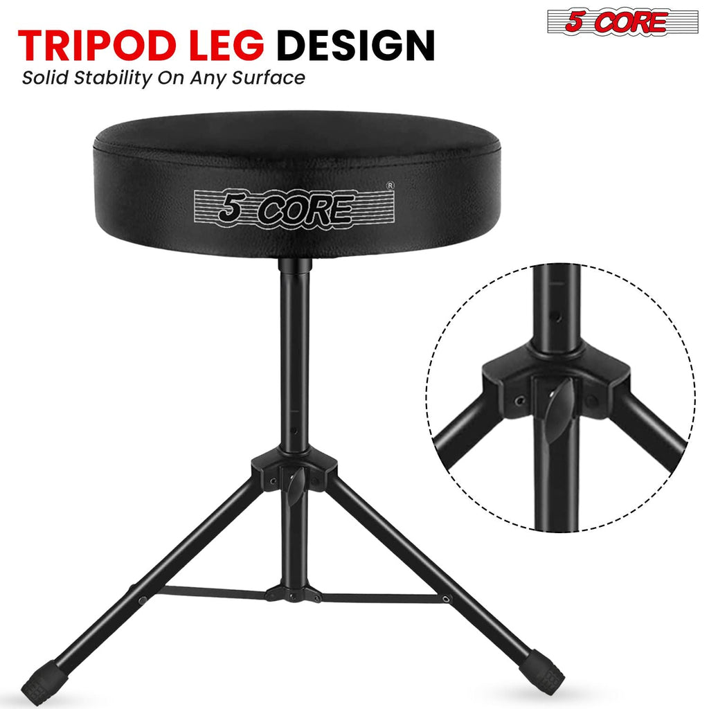 5 Core Drum Throne 3" Thick Padded Memory Foam Comfortable Drummer Stool 330Lb Capacity Adjustable - Task & Tether