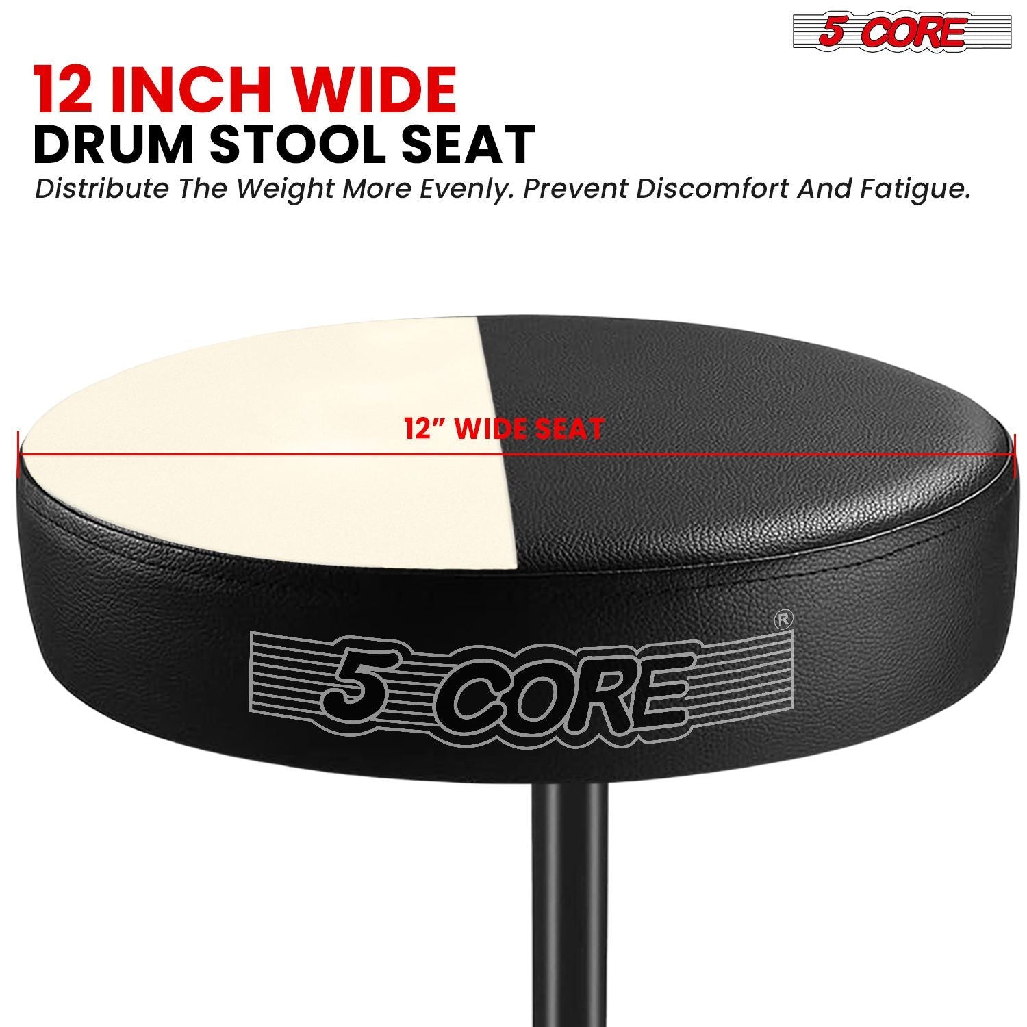 5 Core Drum Throne 3" Thick Padded Memory Foam Comfortable Drummer Stool 330Lb Capacity Adjustable - Task & Tether
