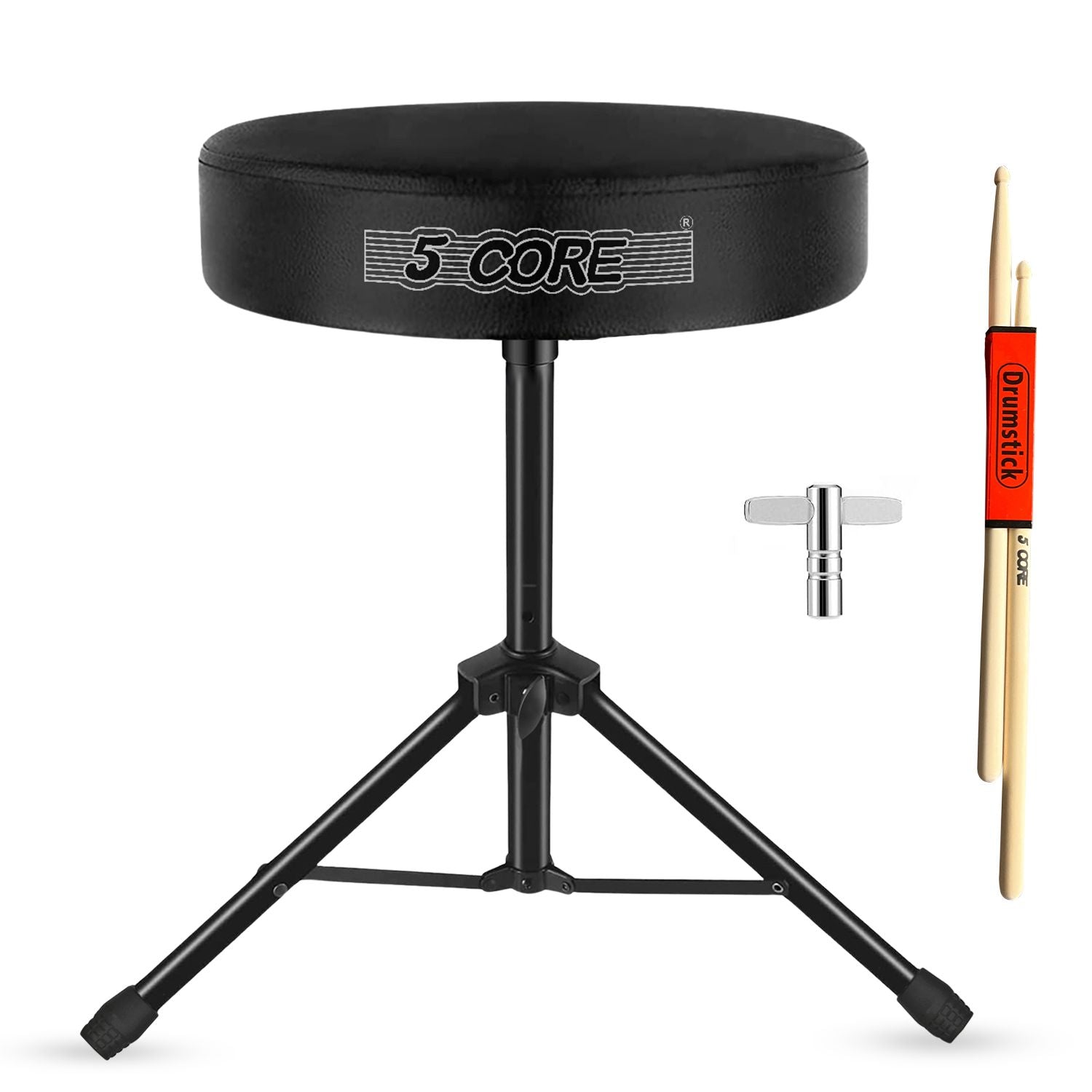 5 Core Drum Throne 3" Thick Padded Memory Foam Comfortable Drummer Stool 330Lb Capacity Adjustable - Task & Tether