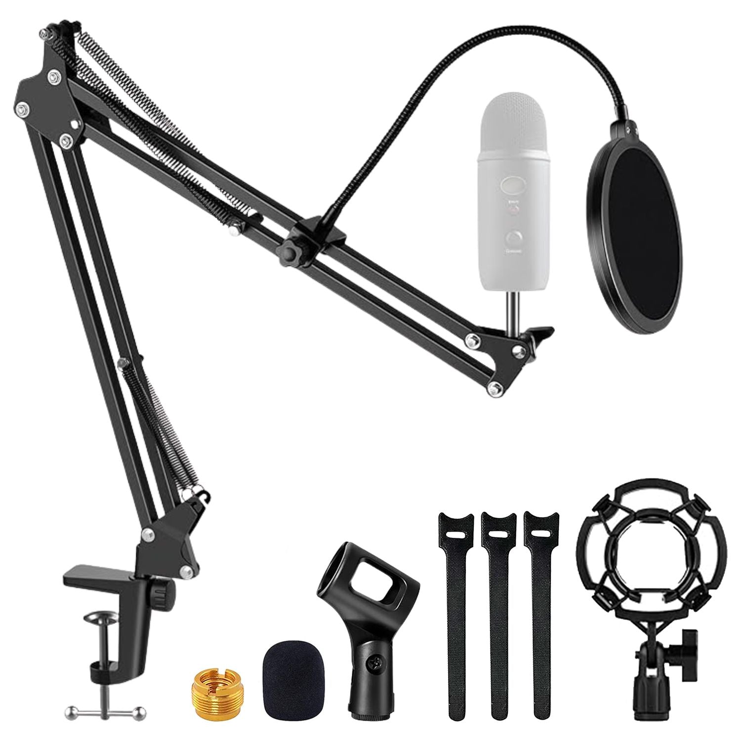 Upgraded Adjustable Microphone Arm Stand with Pop Filter & Shock Mount - Task & Tether