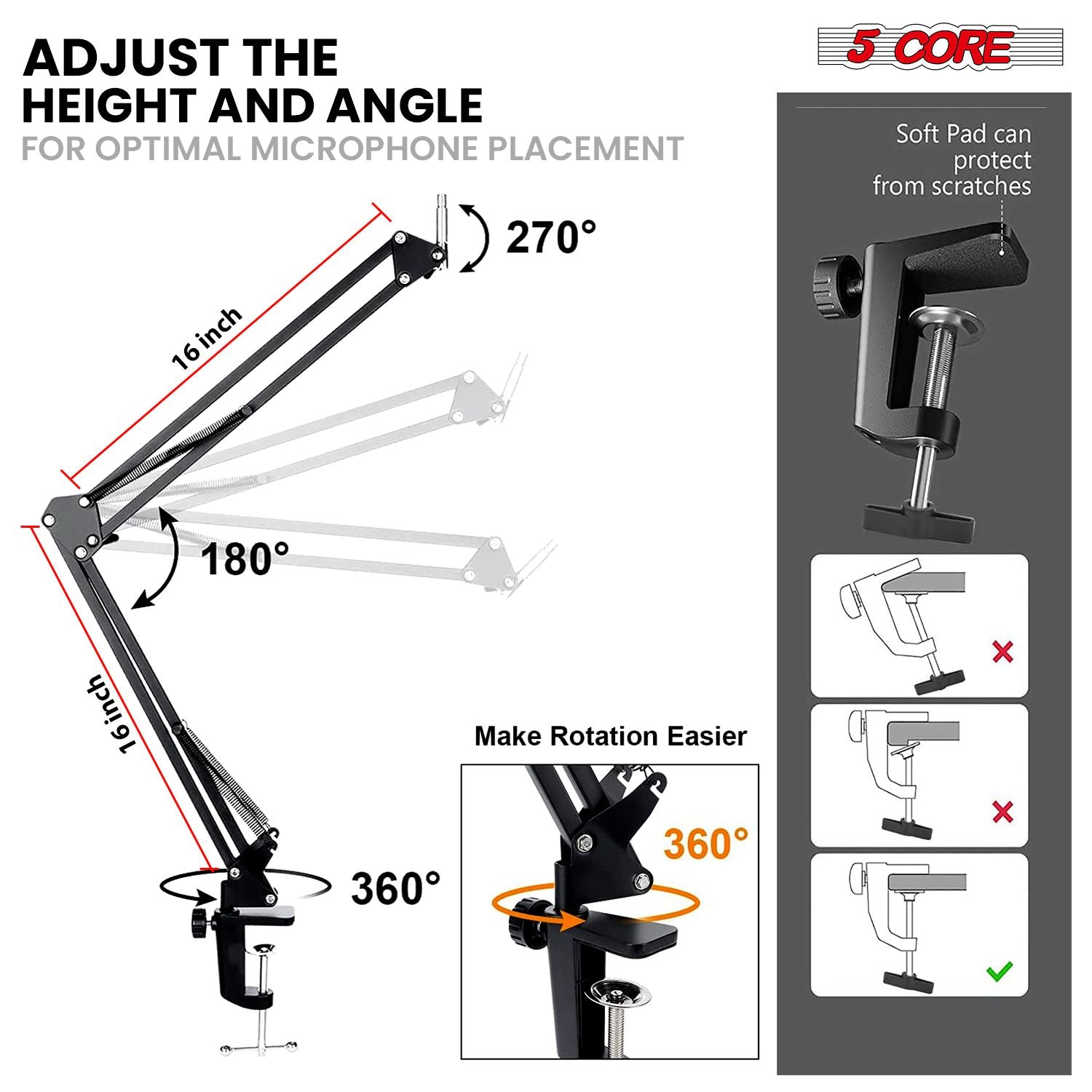 Upgraded Adjustable Microphone Arm Stand with Pop Filter & Shock Mount - Task & Tether