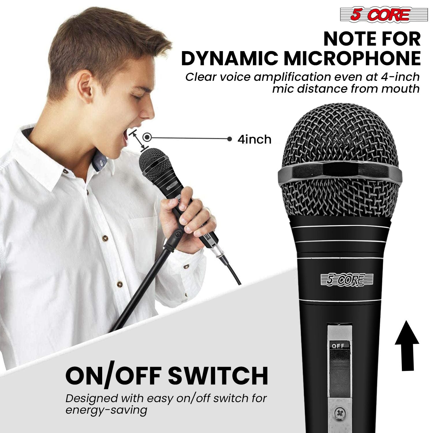5 CORE Microphone Dynamic Vocal Handheld Mic Cardioid Unidirectional Microfono w On Off Switch + XLR Audio Cable for Singing Karaoke Public Speaking & Parties - PM 757 - Task & Tether