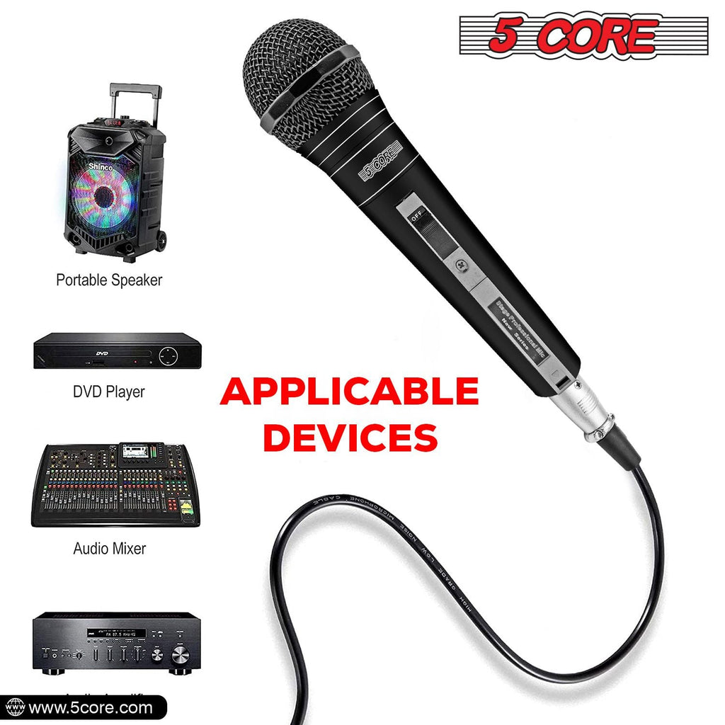 5 CORE Microphone Dynamic Vocal Handheld Mic Cardioid Unidirectional Microfono w On Off Switch + XLR Audio Cable for Singing Karaoke Public Speaking & Parties - PM 757 - Task & Tether