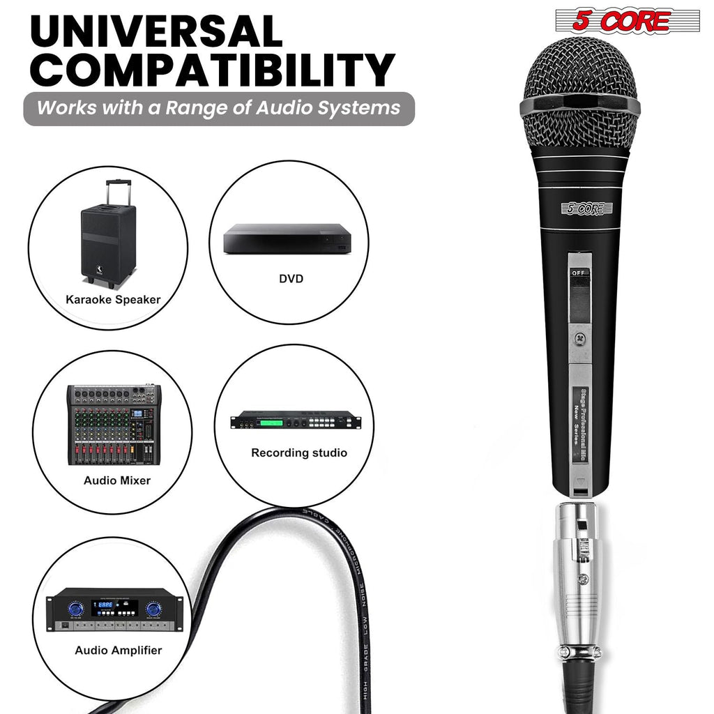 5 CORE Microphone Dynamic Vocal Handheld Mic Cardioid Unidirectional Microfono w On Off Switch + XLR Audio Cable for Singing Karaoke Public Speaking & Parties - PM 757 - Task & Tether