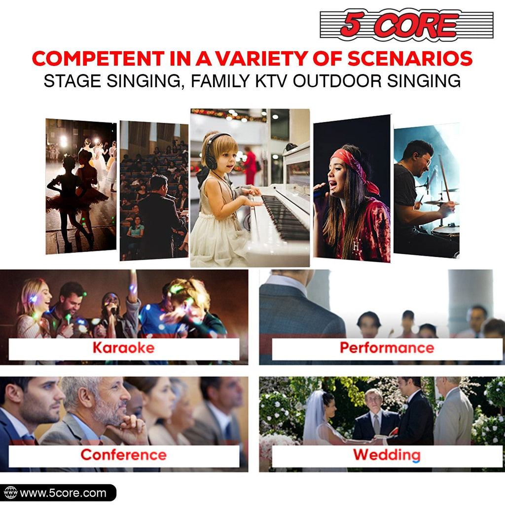 5 CORE Microphone Dynamic Vocal Handheld Mic Cardioid Unidirectional Microfono w On Off Switch + XLR Audio Cable for Singing Karaoke Public Speaking & Parties - PM 757 - Task & Tether