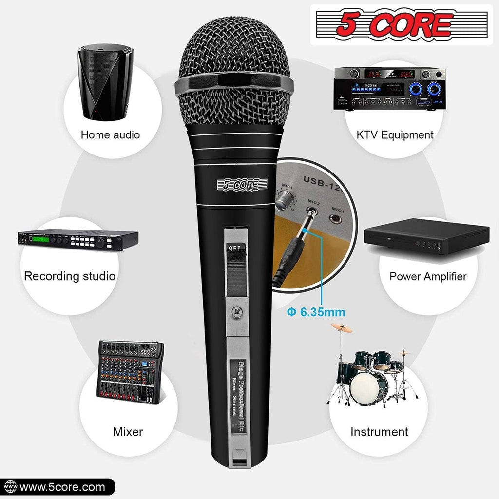 5 CORE Microphone Dynamic Vocal Handheld Mic Cardioid Unidirectional Microfono w On Off Switch + XLR Audio Cable for Singing Karaoke Public Speaking & Parties - PM 757 - Task & Tether