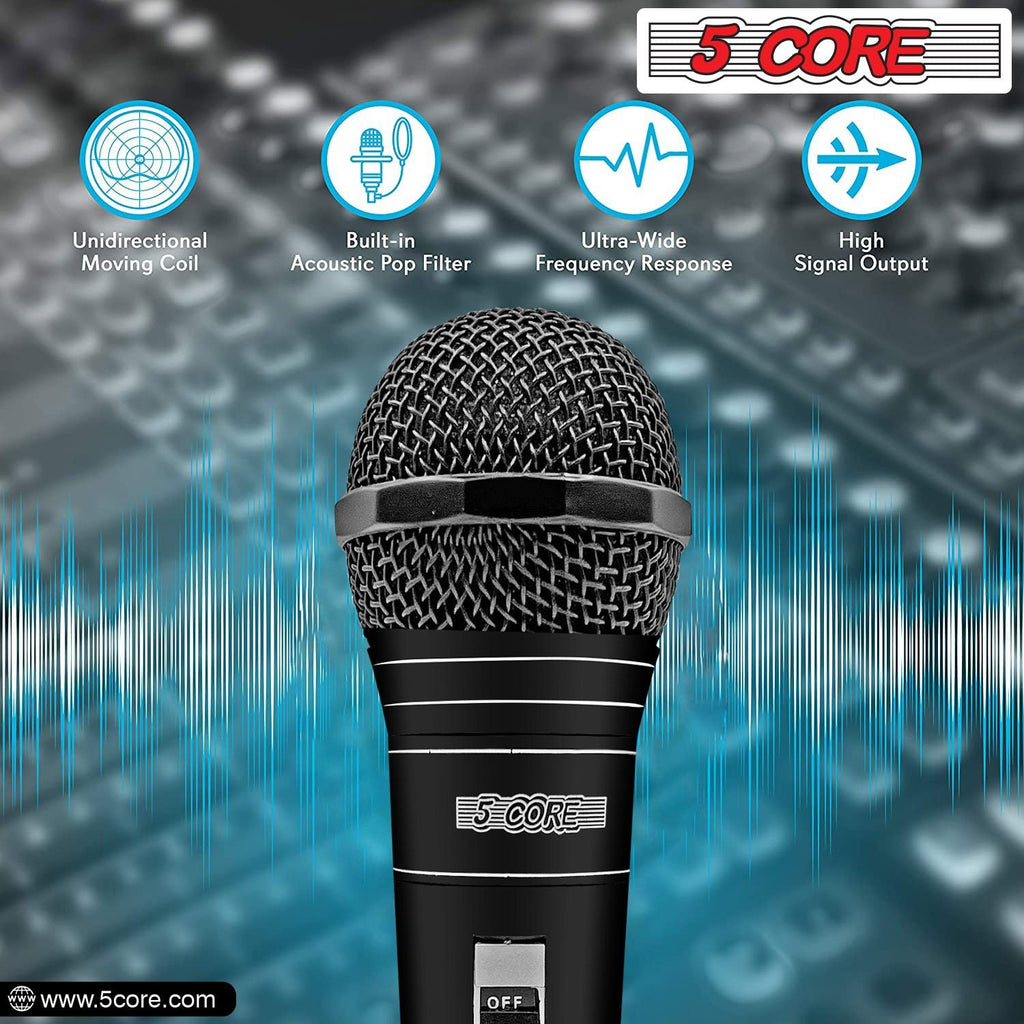 5 CORE Microphone Dynamic Vocal Handheld Mic Cardioid Unidirectional Microfono w On Off Switch + XLR Audio Cable for Singing Karaoke Public Speaking & Parties - PM 757 - Task & Tether