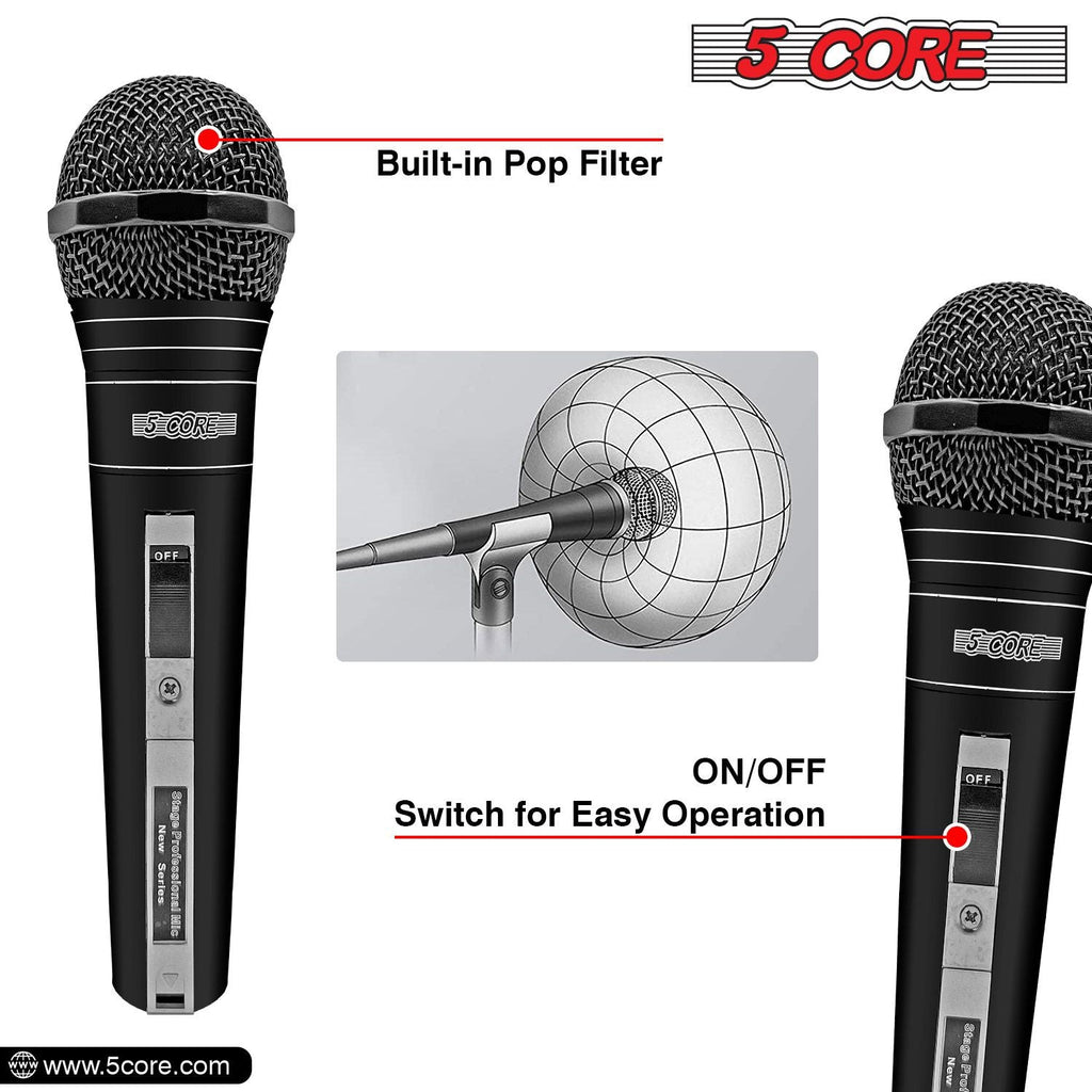 5 CORE Microphone Dynamic Vocal Handheld Mic Cardioid Unidirectional Microfono w On Off Switch + XLR Audio Cable for Singing Karaoke Public Speaking & Parties - PM 757 - Task & Tether