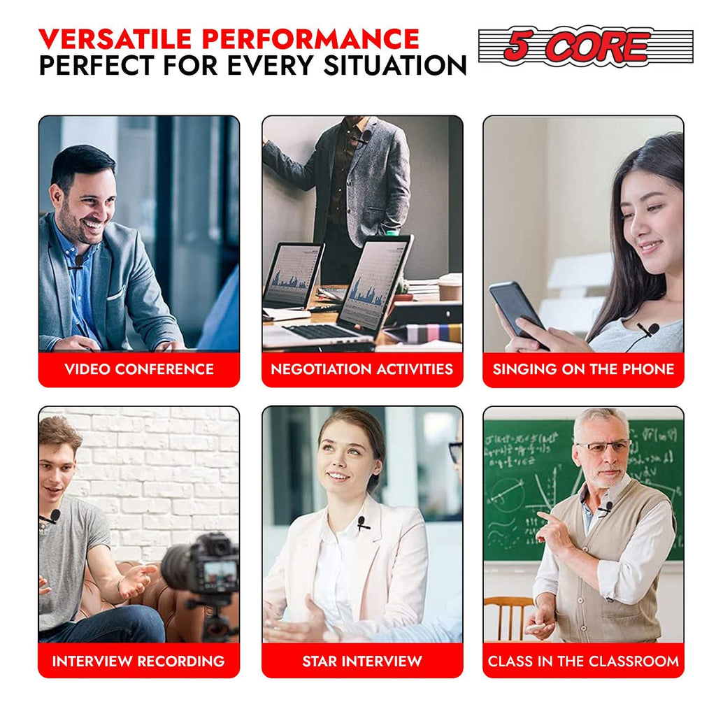 5 Core Pro Omnidirectional Lavalier Mic for Interviews - CM Mob 2M - Task & Tether