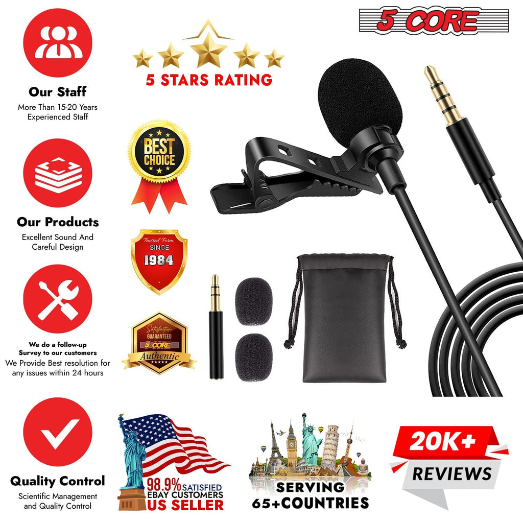 5 Core Pro Omnidirectional Lavalier Mic for Interviews - CM Mob 2M - Task & Tether