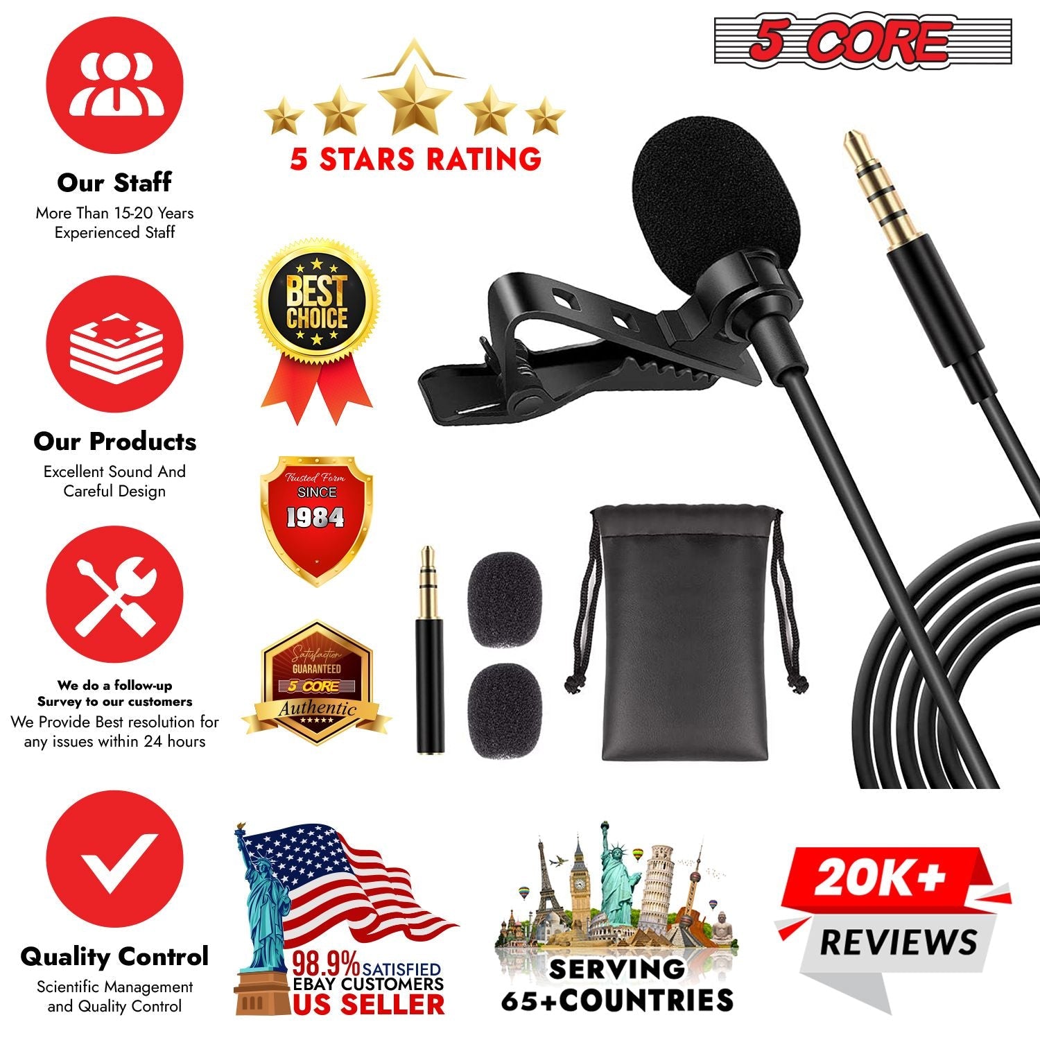 5 Core Pro Omnidirectional Lavalier Mic for Interviews - CM Mob 2M - Task & Tether