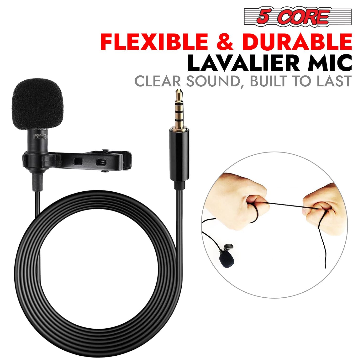 5 Core Pro Omnidirectional Lavalier Mic for Interviews - CM Mob 2M - Task & Tether