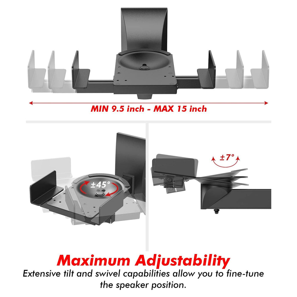 5 CORE Speaker Wall Mount Adjustable Shelf Holder Swivel 180 Degree Bookshelf Brackets - 15 Inch Space for Speakers Pair Holds Upto 55lbs - WST 04 - 15 Pair - Task & Tether