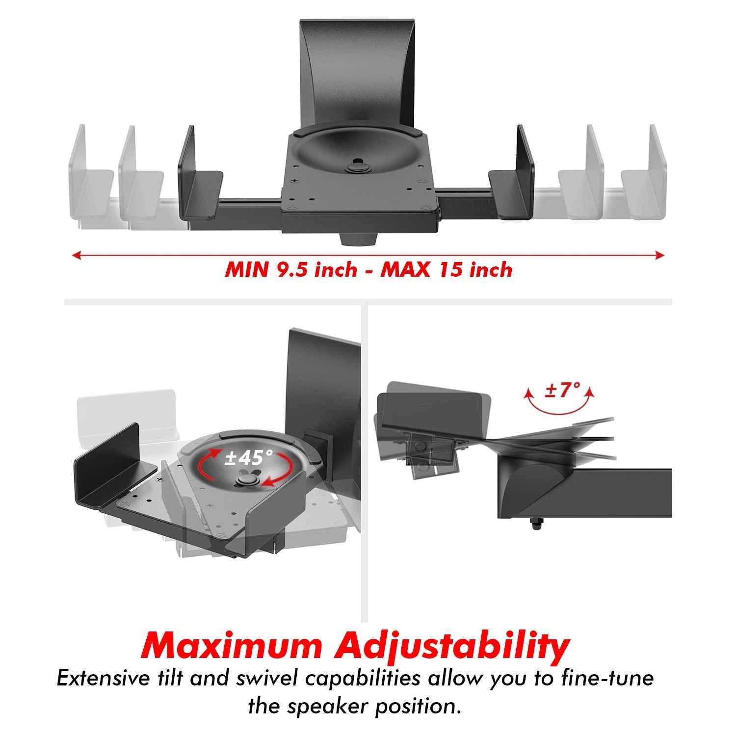 5 CORE Speaker Wall Mount Adjustable Shelf Holder Swivel 180 Degree Bookshelf Brackets - 15 Inch Space for Speakers Pair Holds Upto 55lbs - WST 04 - 15 Pair - Task & Tether