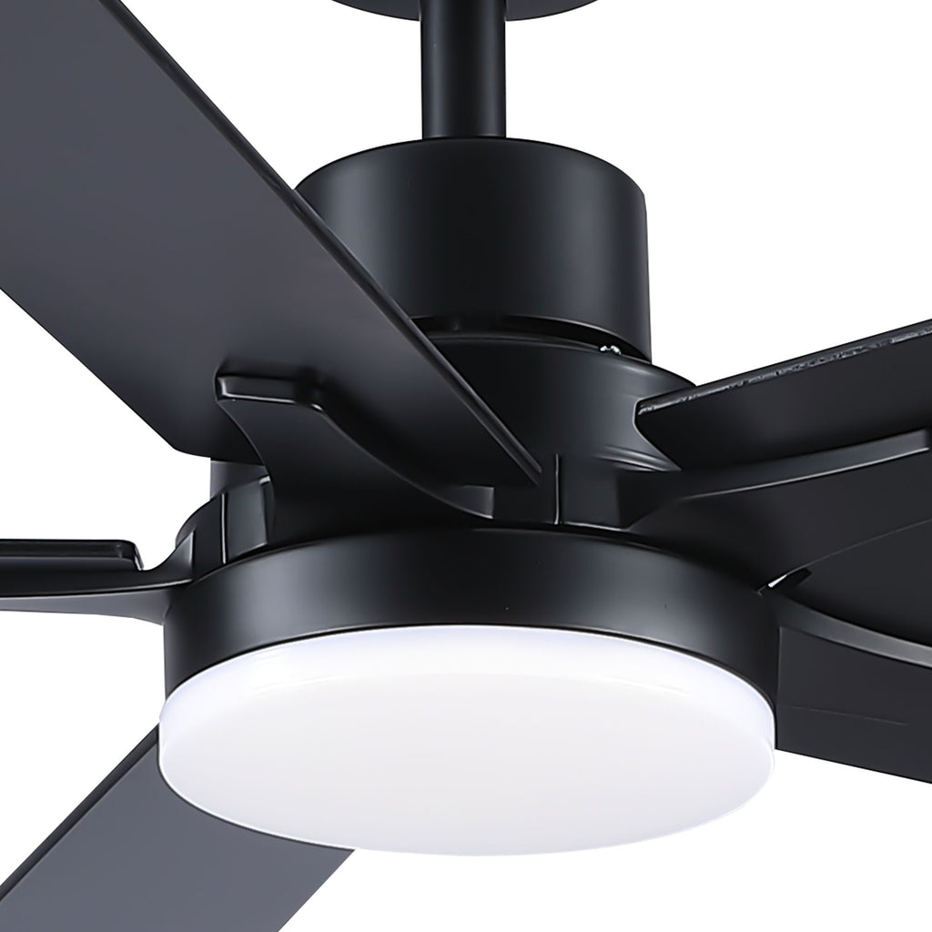 52 in. Integrated LED Farmhouse Indoor/Outdoor Black Smart Ceiling Fan with Remote Control - Task & Tether