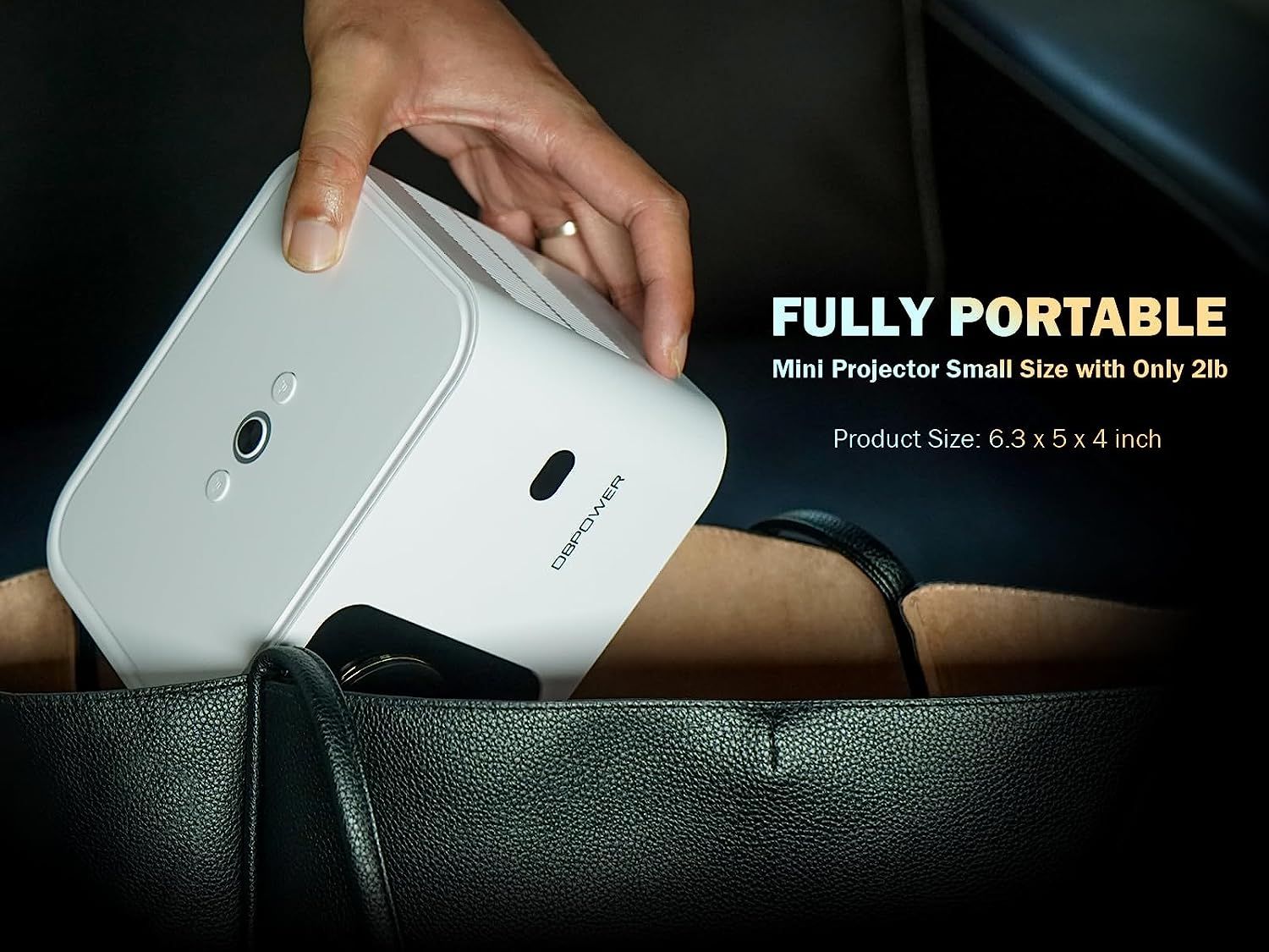 5G WiFi Mini Bluetooth Projector 4K Support, 300 ANSI HD 1080P Portable Video Projector, ±40° Vertical Keystone|Zoom|Timer, DBPOWER Smartphone Projector Outdoor Movie for PC/TV(White) - Task & Tether