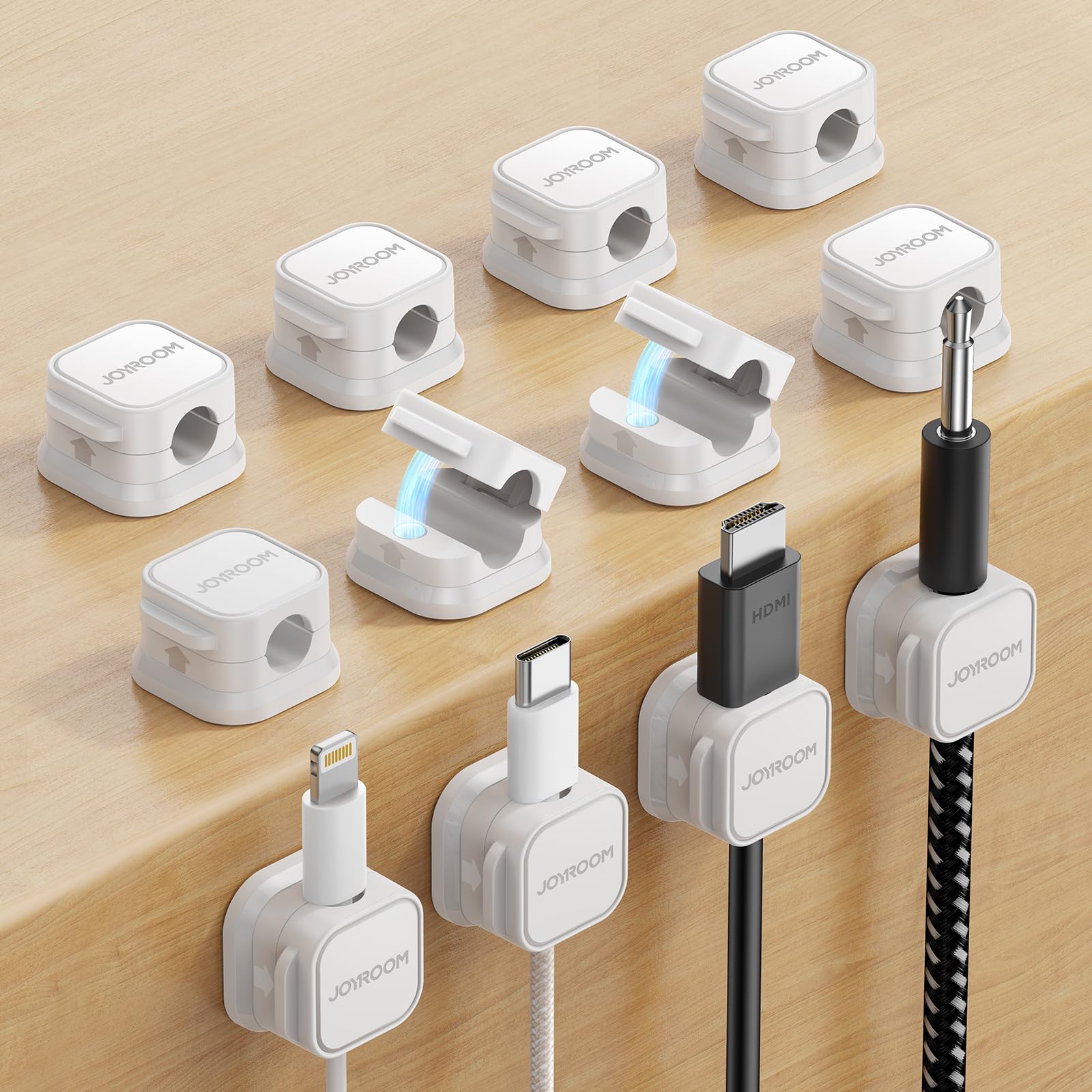 6 Pack Magnetic Cable Clips [Cable Smooth Adjustable] Cord Holder, Under Desk Cable Management, JOYROOM Adhesive Wire Holder Keeper Organizer for Home Office Desk Phone Car Wall Desktop Nightstand - Task & Tether