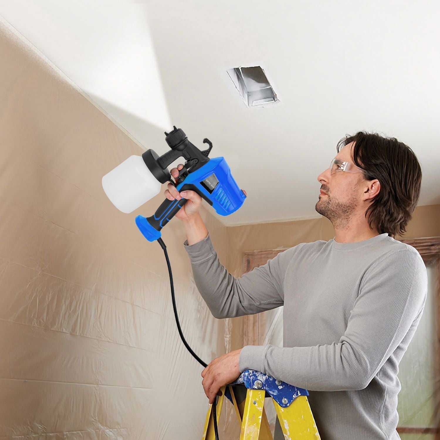 700W Electric Paint Sprayer Handheld HVLP Spray Painter Painting Spray Gun For Fences Brick Walls - Task & Tether