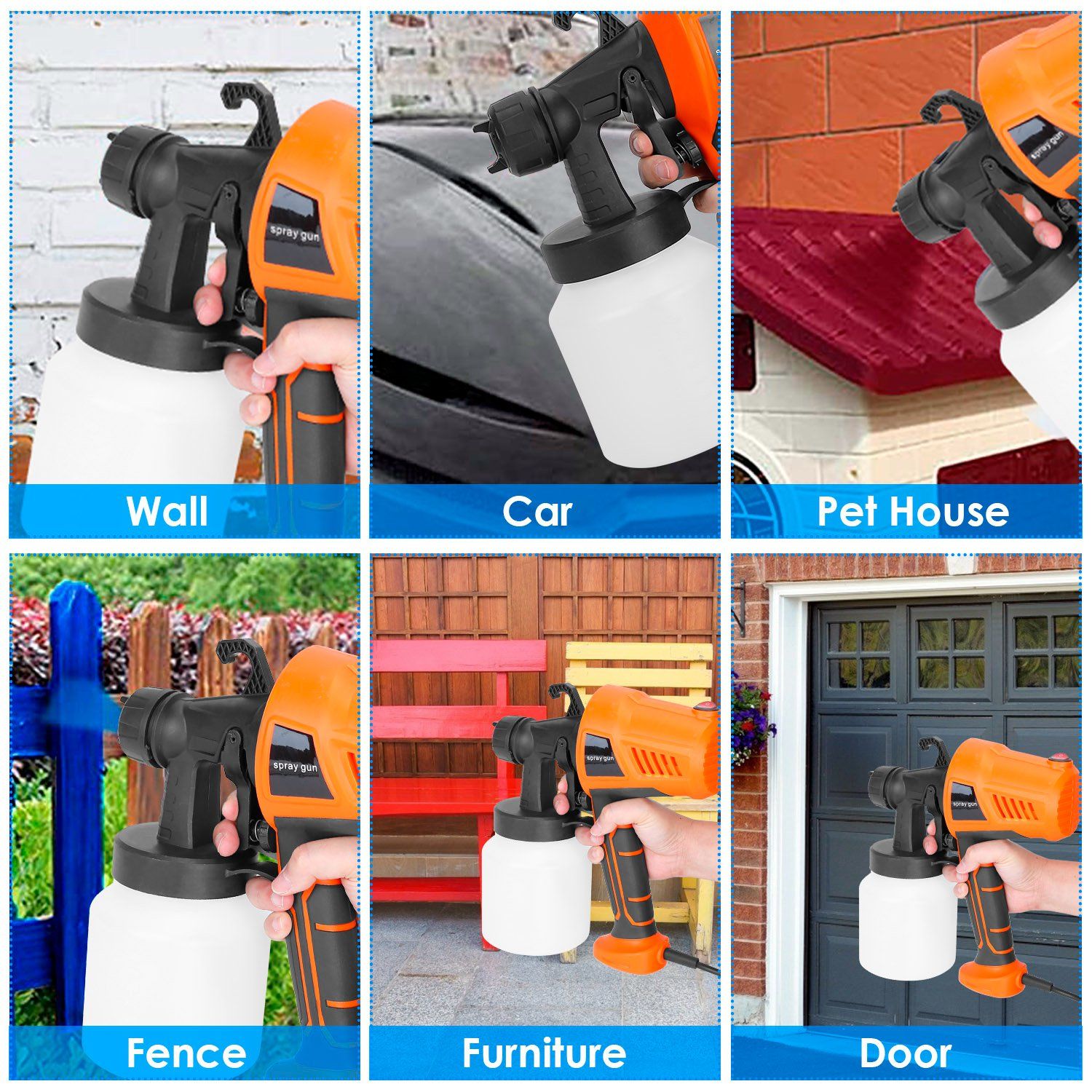 700W Electric Paint Sprayer Handheld HVLP Spray Painter Painting Spray Gun For Fences Brick Walls - Task & Tether