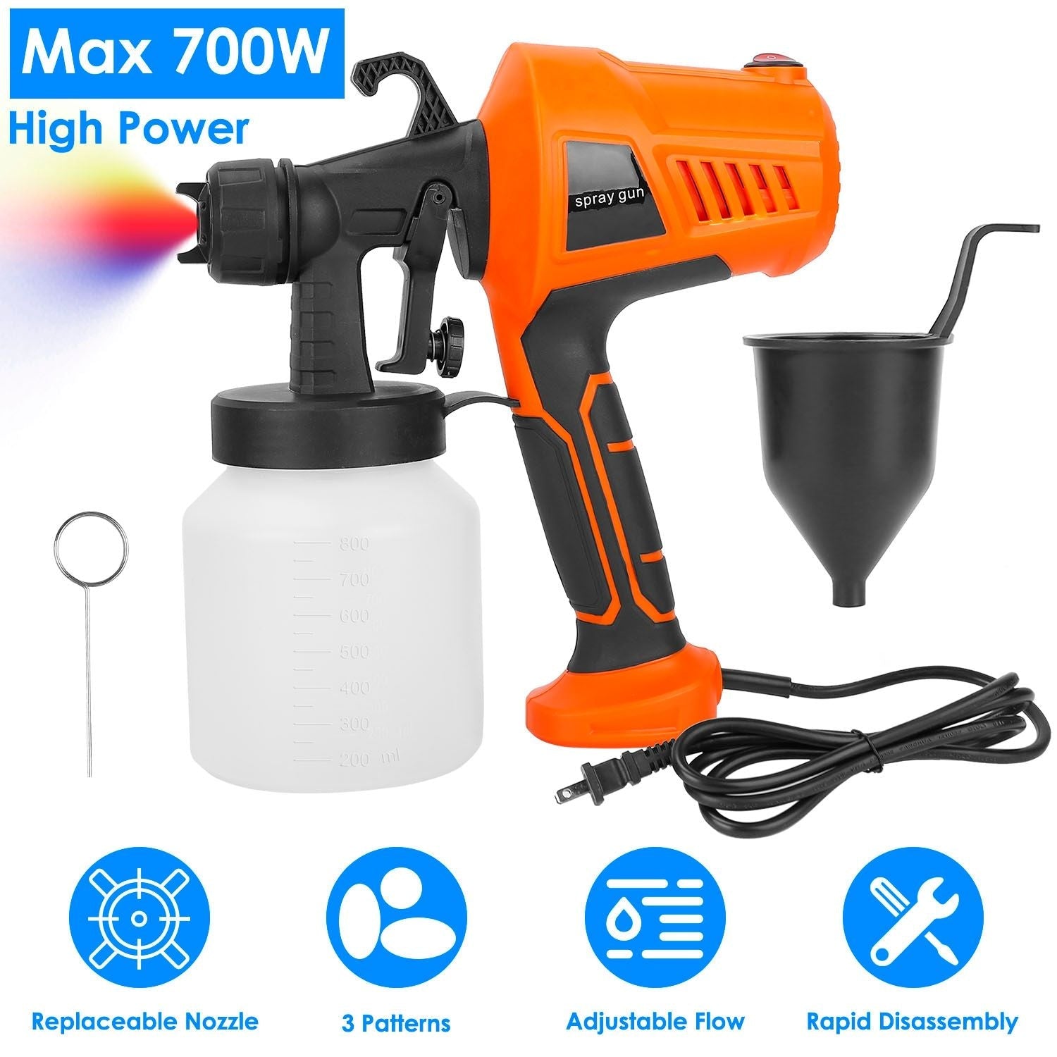 700W Electric Paint Sprayer Handheld HVLP Spray Painter Painting Spray Gun For Fences Brick Walls - Task & Tether
