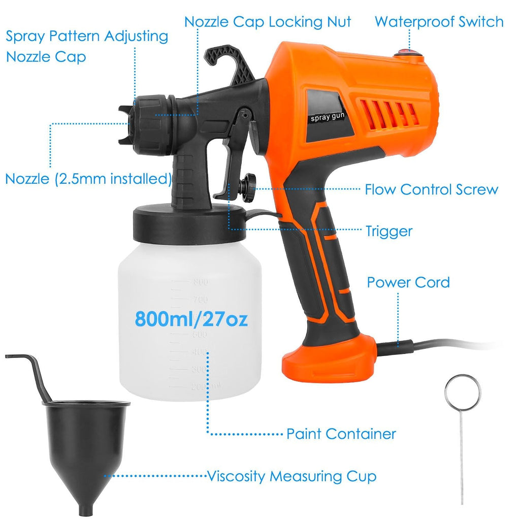 700W Electric Paint Sprayer Handheld HVLP Spray Painter Painting Spray Gun For Fences Brick Walls - Task & Tether