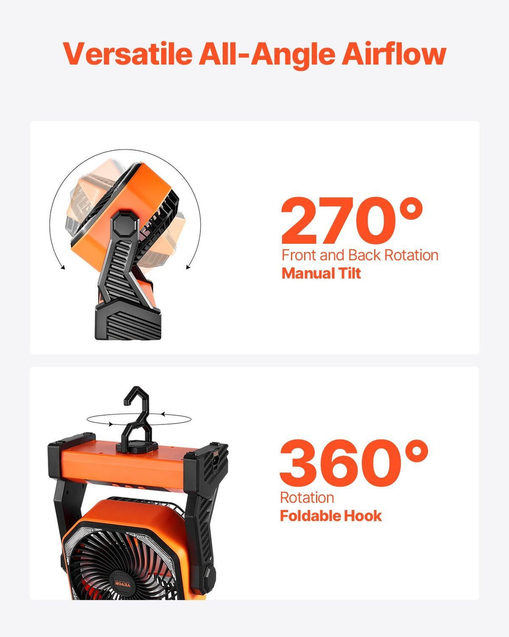 8 inch Rechargeable Camping Desktop Fan Battery Operated 4 Speeds - Task & Tether