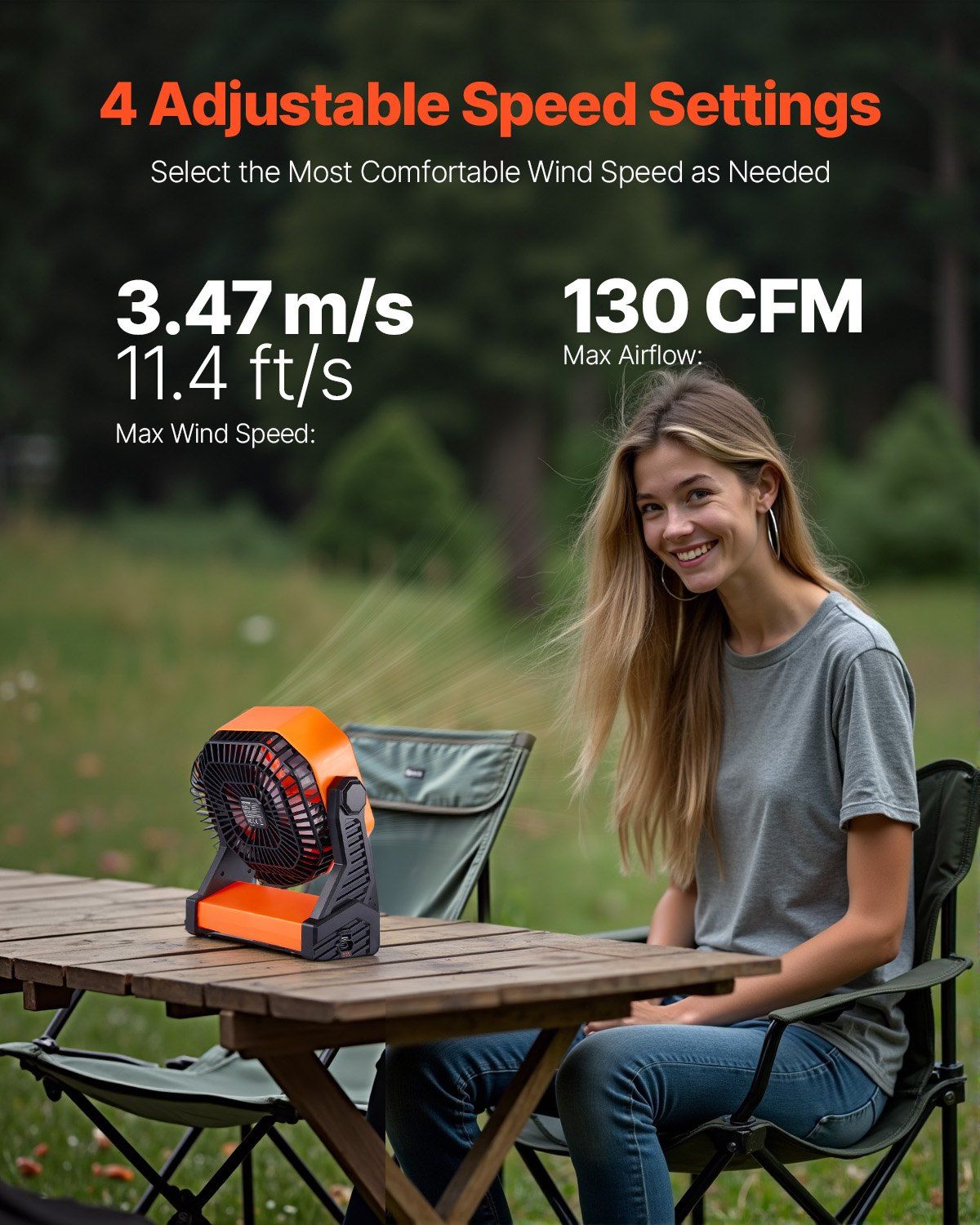 8 inch Rechargeable Camping Desktop Fan Battery Operated 4 Speeds - Task & Tether