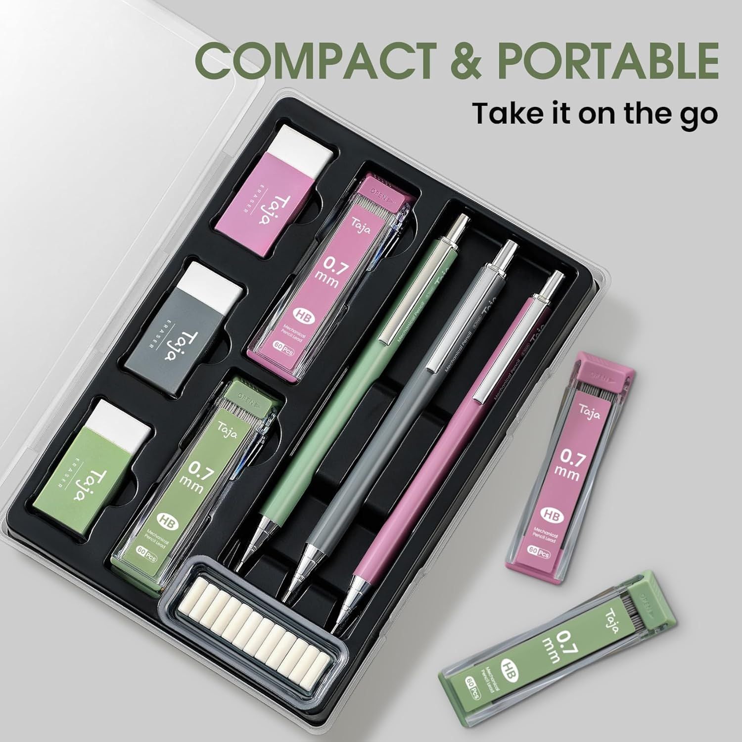 Aesthetic 0.7mm Mechanical Pencil Set with Case – 3 Vintage Mechanical Pencils, 4 Tubes HB 2 Lead Refills, 3 Erasers & 12 Eraser Refills, Cute Pencil Kit for Back to School Stationery Supplies - Task & Tether