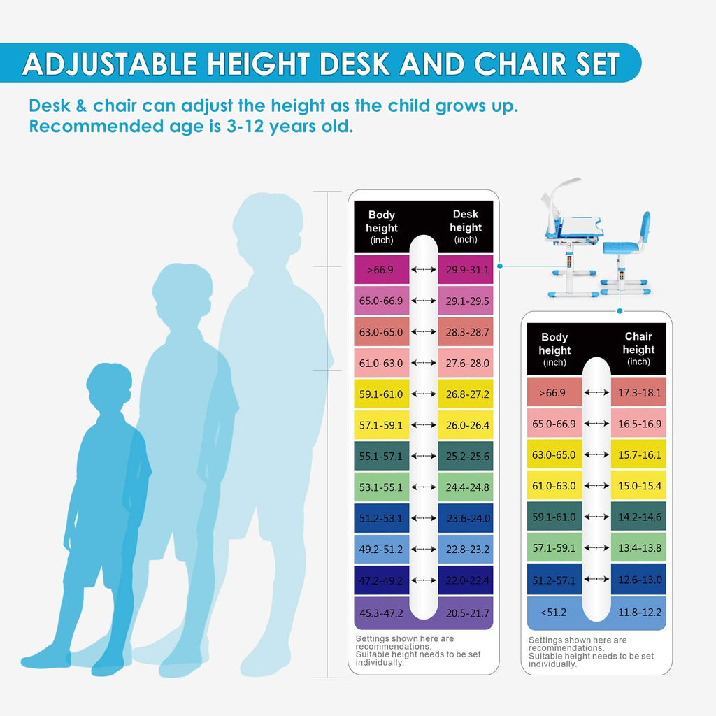 Height Adjustable Kids Study Desk Set with LED Lamp & Drawer - Blue-1 - Task & Tether