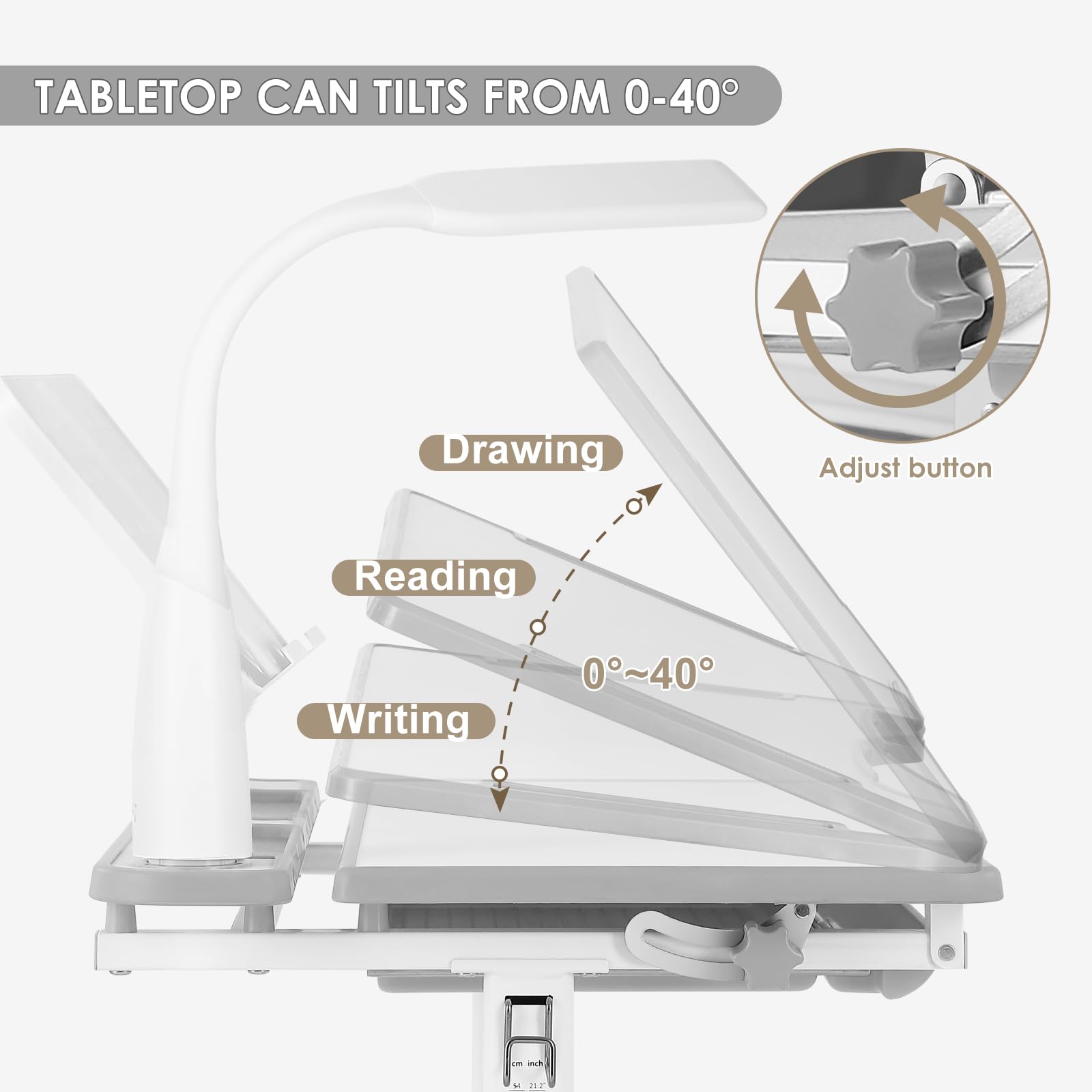 Height Adjustable Kids Study Desk Set with LED Lamp & Drawer - Blue-1 - Task & Tether