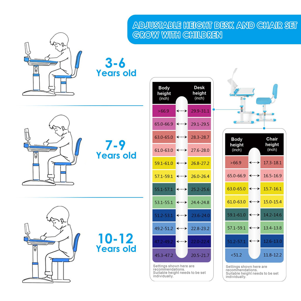 Height Adjustable Kids Study Desk Set with LED Lamp & Drawer - Blue-1 - Task & Tether