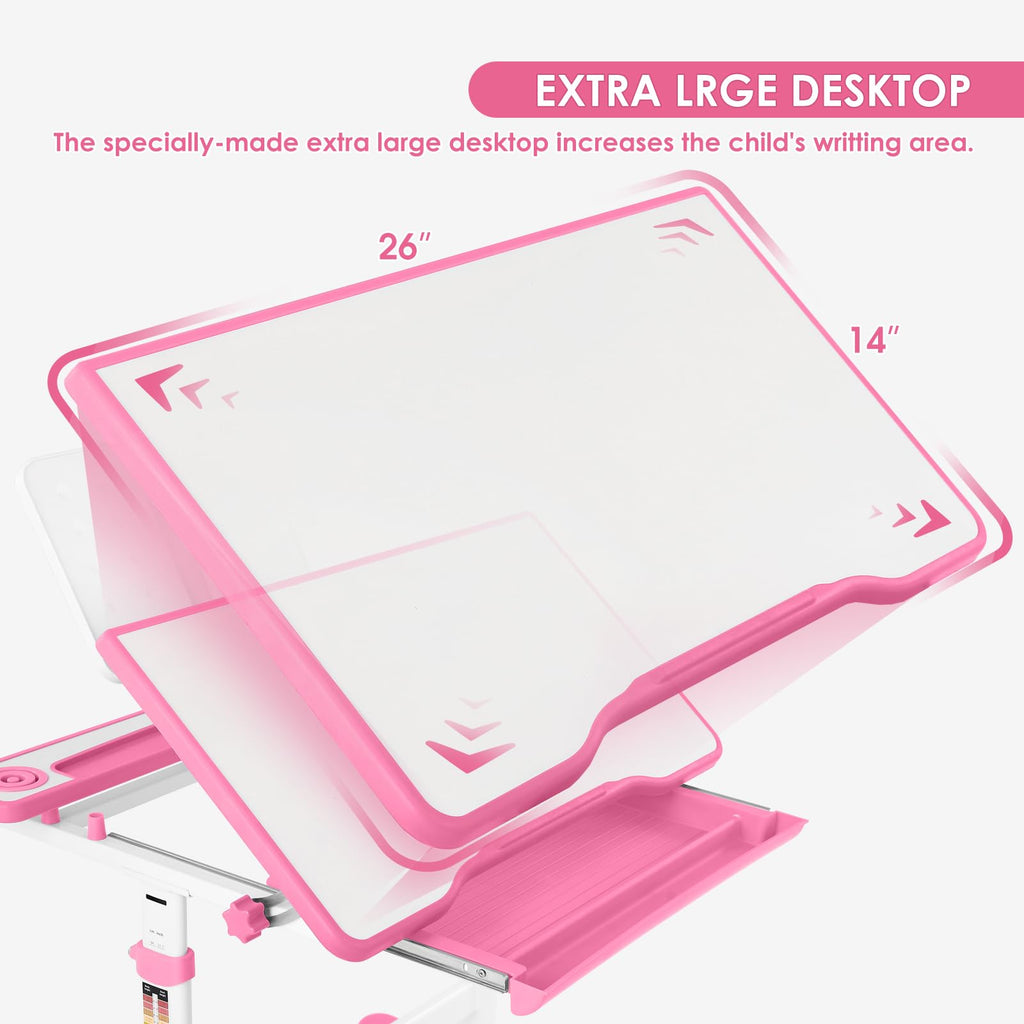 Height Adjustable Kids Study Desk Set with LED Lamp & Drawer - Blue-1 - Task & Tether