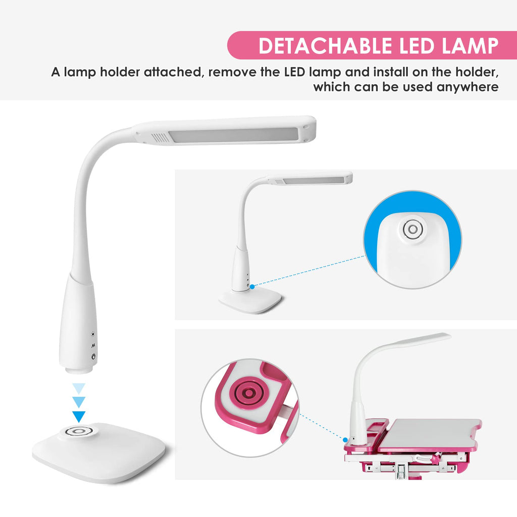 Height Adjustable Kids Study Desk Set with LED Lamp & Drawer - Blue-1 - Task & Tether
