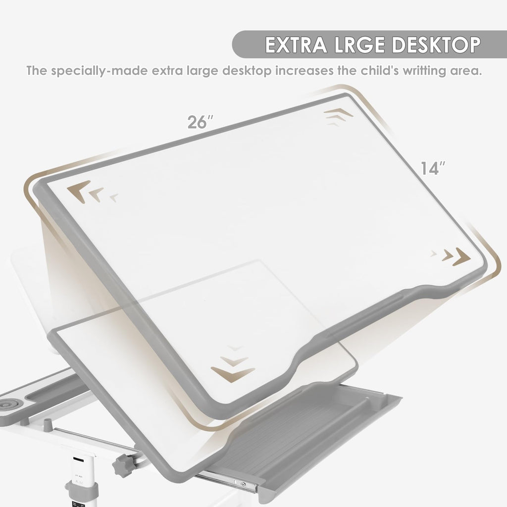 Height Adjustable Kids Study Desk Set with LED Lamp & Drawer - Blue-1 - Task & Tether