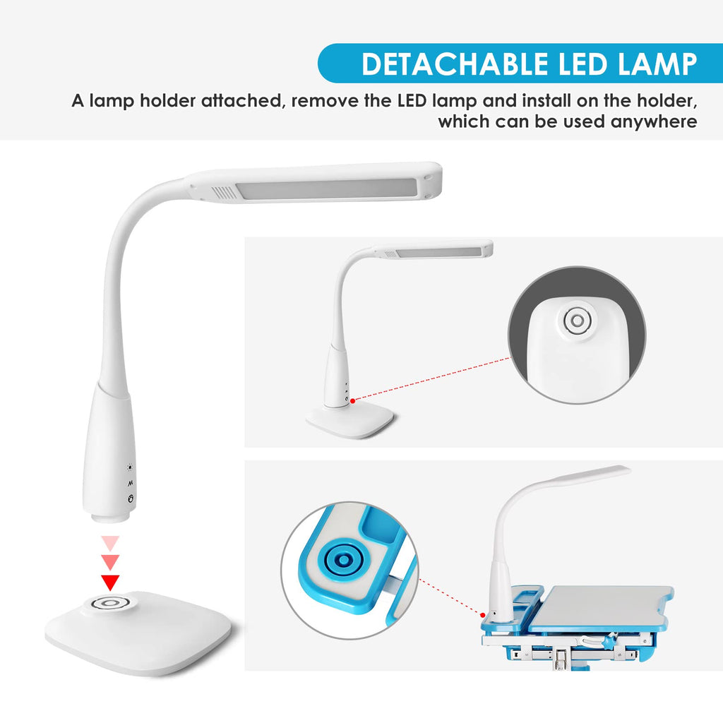 Height Adjustable Kids Study Desk Set with LED Lamp & Drawer - Blue-1 - Task & Tether