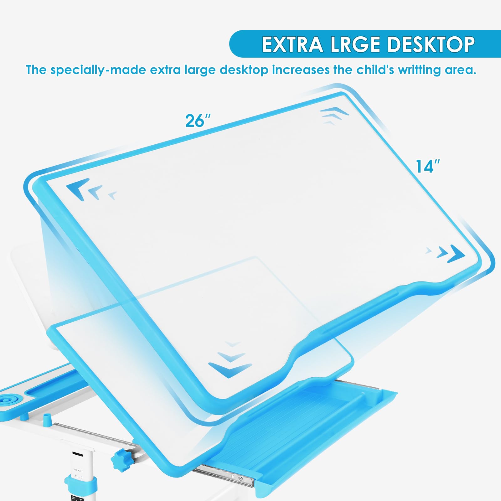 Height Adjustable Kids Study Desk Set with LED Lamp & Drawer - Blue-1 - Task & Tether