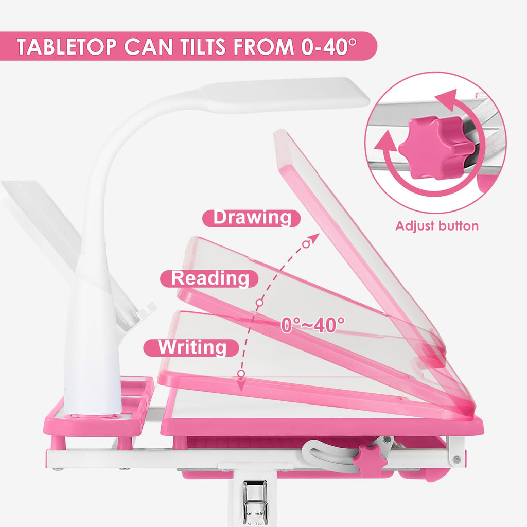 Height Adjustable Kids Study Desk Set with LED Lamp & Drawer - Blue-1 - Task & Tether