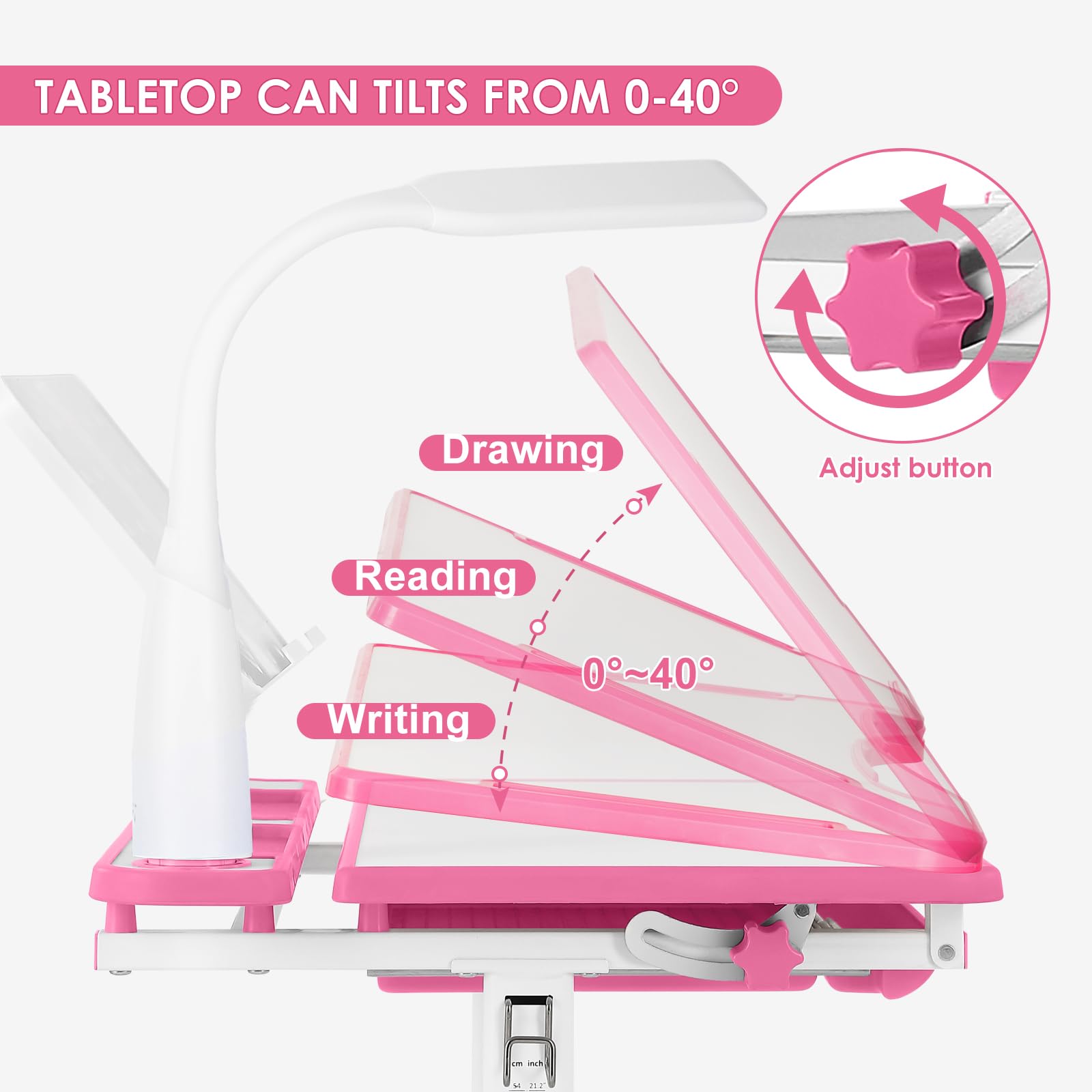 Height Adjustable Kids Study Desk Set with LED Lamp & Drawer - Blue-1 - Task & Tether