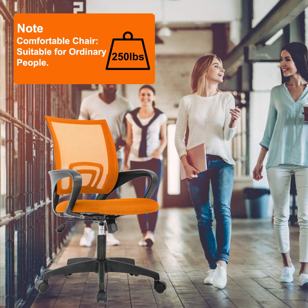 Ergonomic Mid-Back Desk Chair w/ Lumbar Support | Adjustable Height | Rolling Wheels | Dark Black - Task & Tether