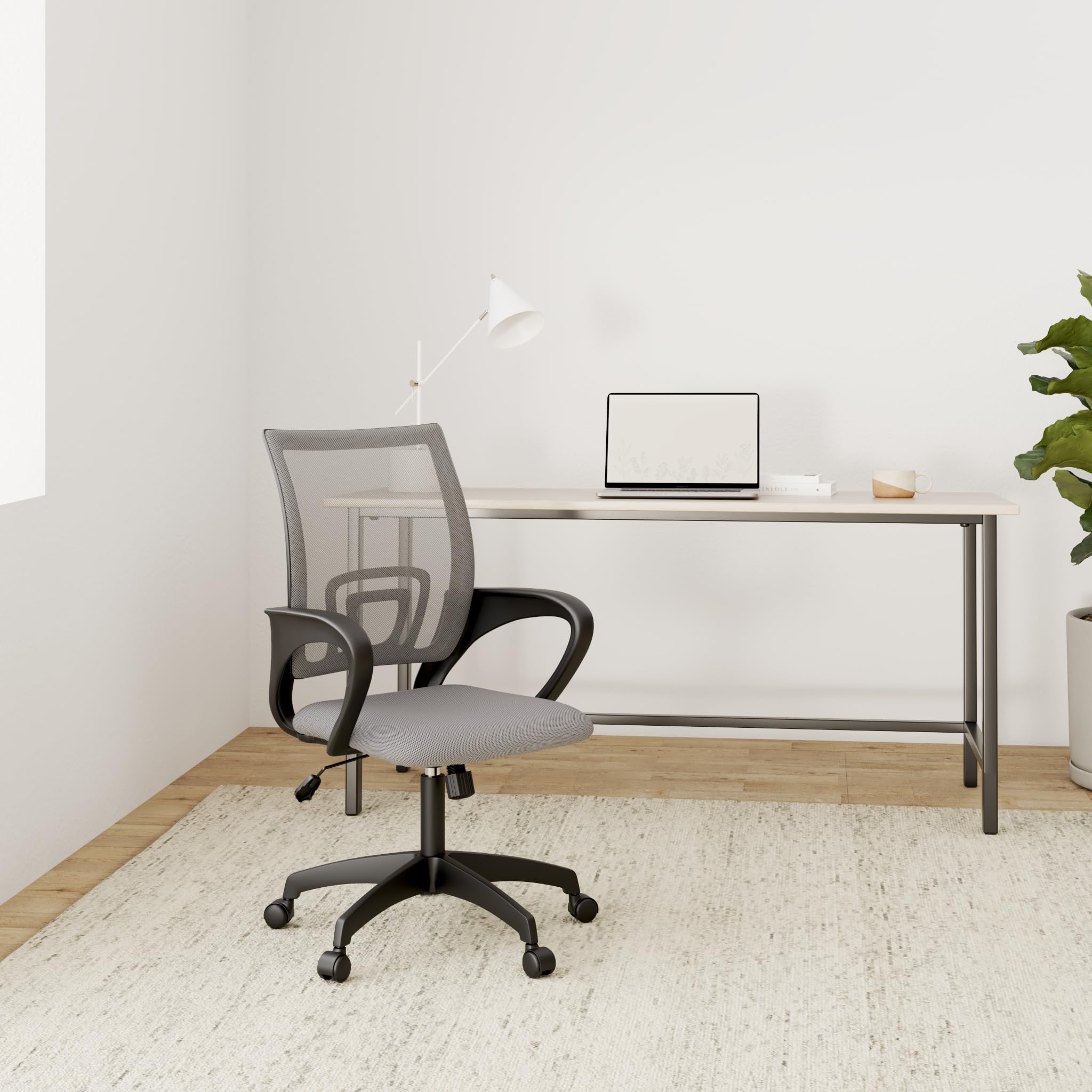 Ergonomic Mid-Back Desk Chair w/ Lumbar Support | Adjustable Height | Rolling Wheels | Dark Black - Task & Tether